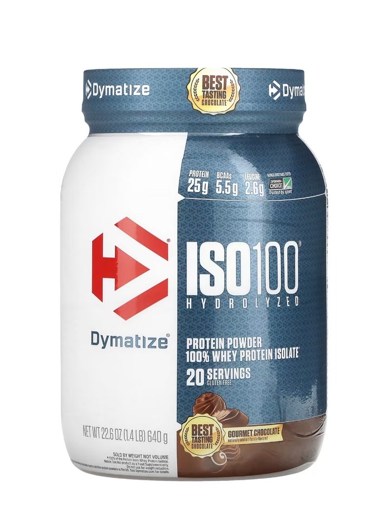 Dymatize ISO100 Hydrolyzed 100% Whey Protein Isolate Gourmet Chocolate 1.4 lb 640 g  - Image 1