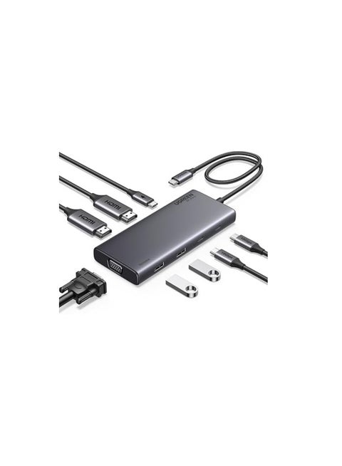 8 in 1 USB C 4K Docking Station Dual Monitor, Triple Display USB C Hub with 2 HDMI, VGA, 2 USB A&C 3.2 Ports, 100W PD, USB C Dock Compatible for MacBook, Dell, HP, Lenovo, Surface etc Grey