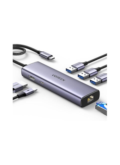 Revodok 6 in 1 USB C Hub Gigabit Ethernet Adapter with 4K HDMI, 100W PD Charging, USB A Data Ports Compatible with Mac M1, M2, M3, iPad, iPhone 16 Pro/Pro Max, Steam Deck Grey