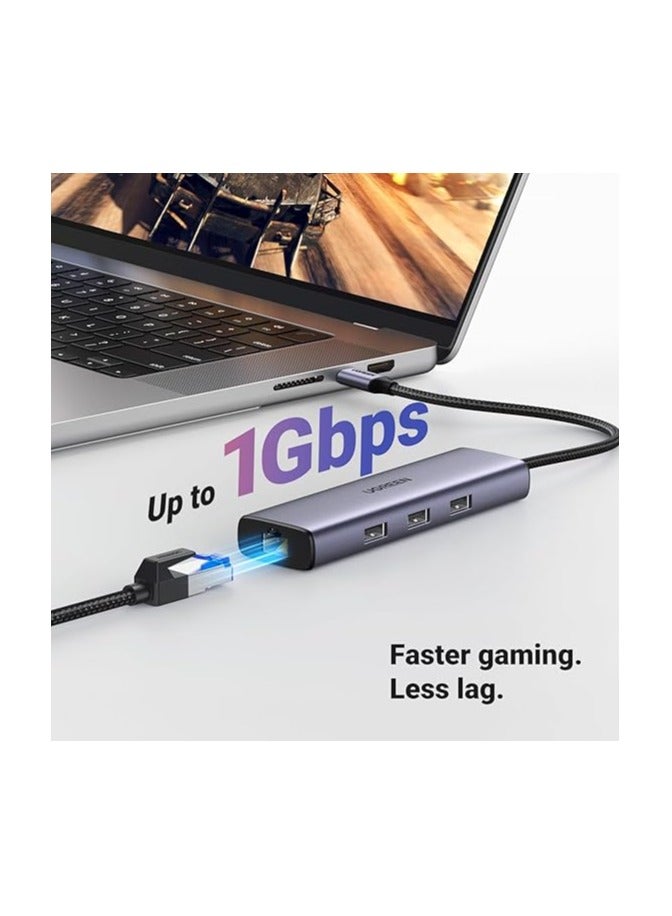 Revodok 6 in 1 USB C Hub Gigabit Ethernet Adapter with 4K HDMI, 100W PD Charging, USB A Data Ports Compatible with Mac M1, M2, M3, iPad, iPhone 16 Pro/Pro Max, Steam Deck Grey
