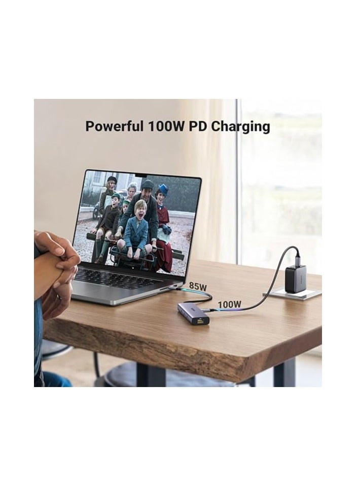 Revodok 6 in 1 USB C Hub Gigabit Ethernet Adapter with 4K HDMI, 100W PD Charging, USB A Data Ports Compatible with Mac M1, M2, M3, iPad, iPhone 16 Pro/Pro Max, Steam Deck Grey