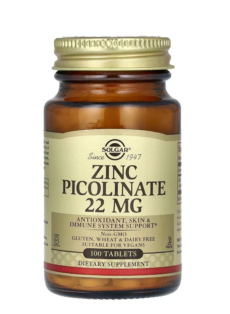 Solgar Zinc Picolinate 22 mg 100 Tablets  - Image 1