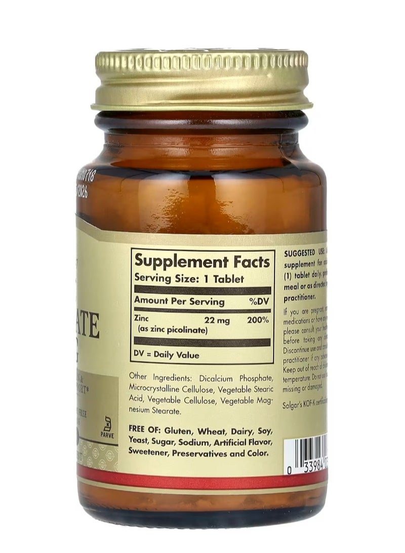 Solgar Zinc Picolinate 22 mg 100 Tablets  - Image 2