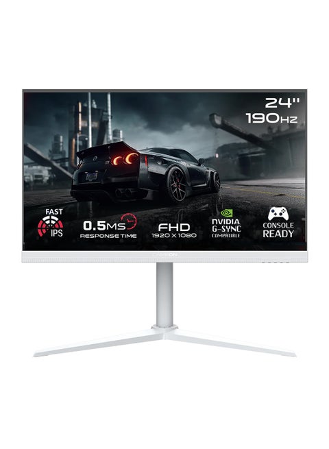 شاشة الكمبيوتر GOA24FHD190IPS Artic Pro-Series البيضاء، شاشة ألعاب بحجم 24 بوصة، دقة 1920x1080 FHD،قيمنق شاشة لوحة IPS سريعة، معدل تحديث 190 هرتز، وقت استجابة 0.5 مللي ثانية، HDMI 2.1، دعم G-Sync و Free Sync، مكبرات صوت مدمجة، تدعم HDR400، PS5، VRR