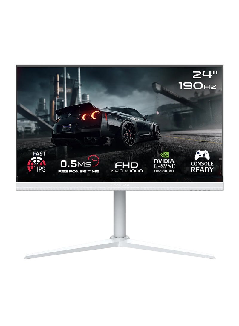 جايم أون - شاشة الكمبيوتر GOA24FHD190IPS Artic Pro-Series البيضاء، شاشة ألعاب بحجم 24 بوصة، دقة 1920x1080 FHD،قيمنق شاشة لوحة IPS سريعة، معدل تحديث 190 هرتز، وقت استجابة 0.5 مللي ثانية، HDMI 2.1، دعم G-Sync و Free Sync، مكبرات صوت مدمجة، تدعم HDR400، PS5، VRR - Image 1