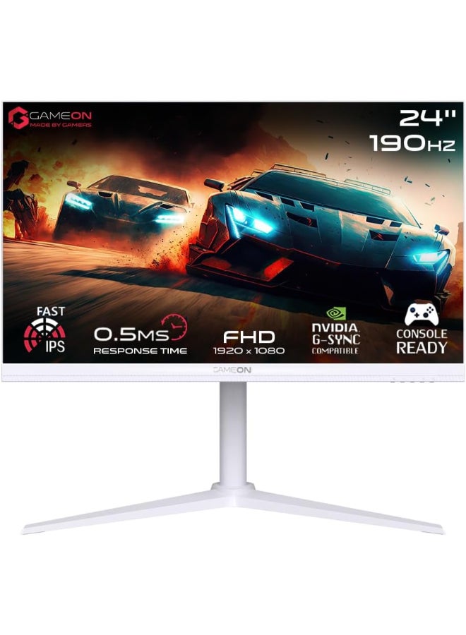 GAMEON 24" Inch Artic Pro-Series Gaming Monitor (1920x1080) FHD,  Fast IPS Panel,190Hz Refresh Rate, MPRT 0.5ms Response Time, 2.1 HDMI with HDR10 Support (Support PS5) - GOA24FHD190IPS | White - Image 1