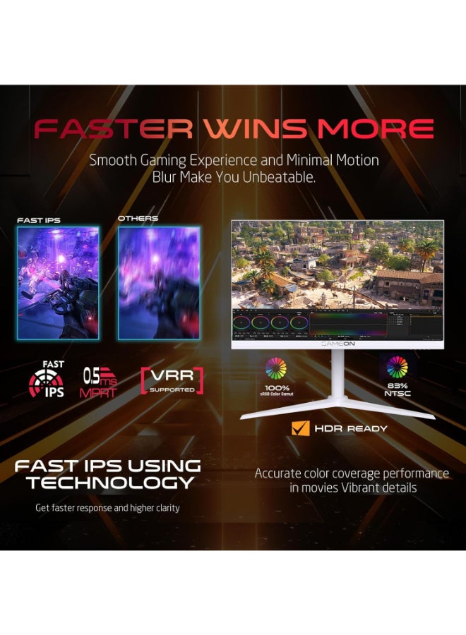 GAMEON 24" Inch Artic Pro-Series Gaming Monitor (1920x1080) FHD,  Fast IPS Panel,190Hz Refresh Rate, MPRT 0.5ms Response Time, 2.1 HDMI with HDR10 Support (Support PS5) - GOA24FHD190IPS | White - Image 3