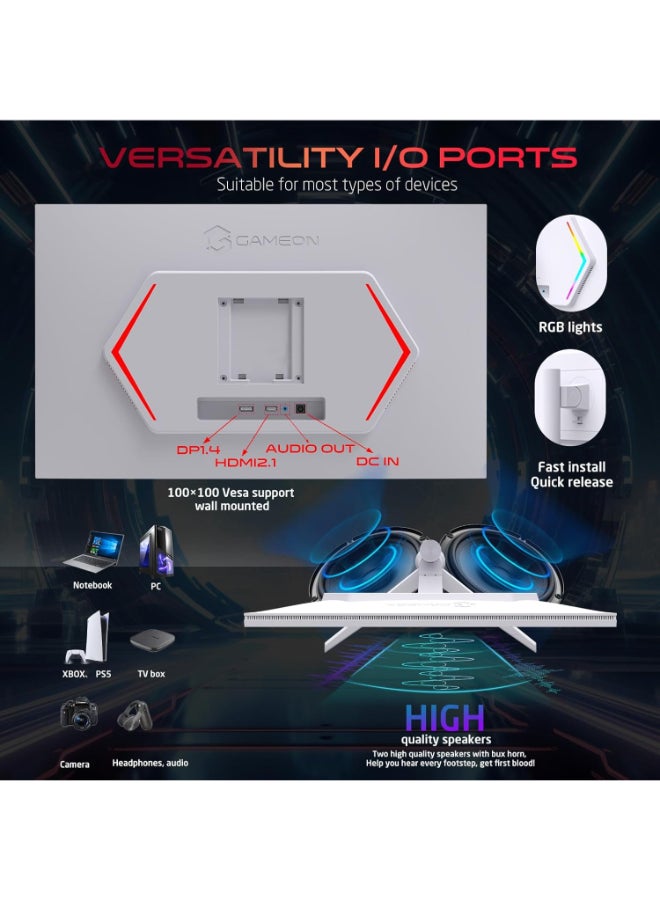 GAMEON 24" Inch Artic Pro-Series Gaming Monitor (1920x1080) FHD,  Fast IPS Panel,190Hz Refresh Rate, MPRT 0.5ms Response Time, 2.1 HDMI with HDR10 Support (Support PS5) - GOA24FHD190IPS | White - Image 4