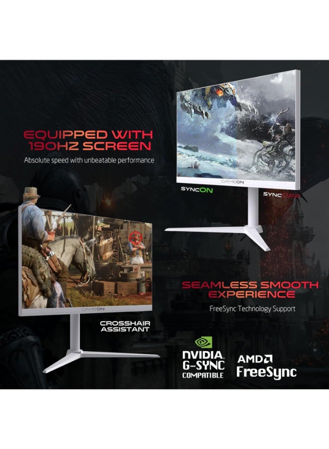 GAMEON 24" Inch Artic Pro-Series Gaming Monitor (1920x1080) FHD,  Fast IPS Panel,190Hz Refresh Rate, MPRT 0.5ms Response Time, 2.1 HDMI with HDR10 Support (Support PS5) - GOA24FHD190IPS | White - Image 2