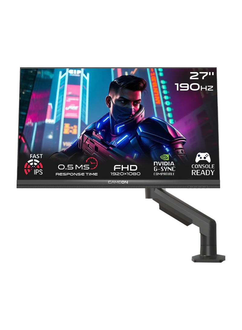 جايم أون شاشة الألعاب GOM27FHD190IPSX Midnight Pro X Series، شاشة سوداء بحجم 27 بوصة، قيمنق شاشة دقة 1920x1080p FHD، لوحة IPS سريعة، معدل تحديث 190 هرتز، وقت استجابة 0.5 مللي ثانية، HDMI 2.1، مع قاعدة، دعم Freesync و G-Sync، تدعم HDR، PS5، VRR  - Image 1