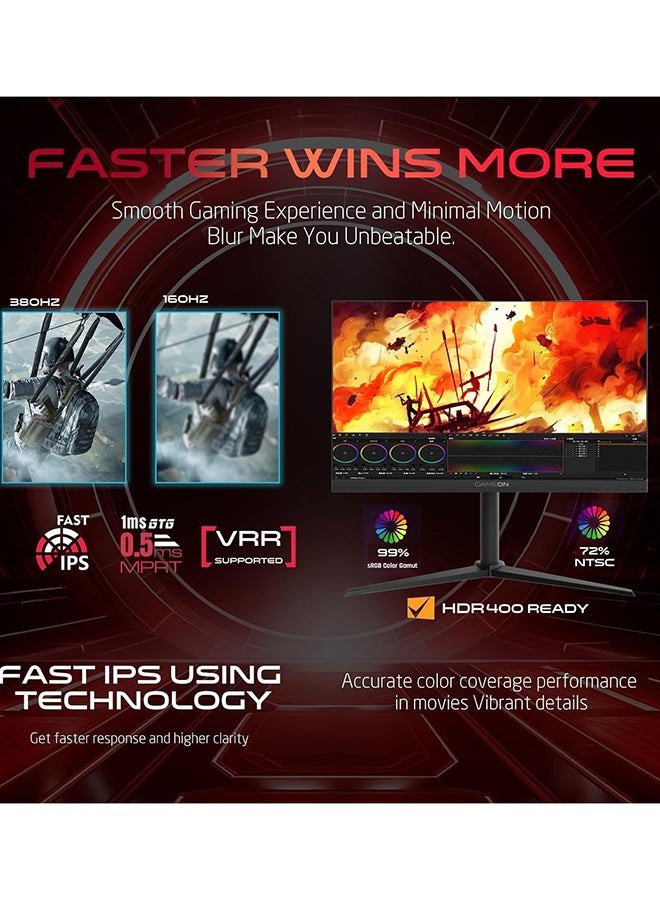 GAMEON 27" Inch Gaming Monitor Midnight Pro-Series (1920x1080) FHD Fast IPS Panel, 380Hz Refresh Rate, MPRT 0.5ms Response Time, HDMI 2.1 (Support PS5) GOMP27FHD380IPS | Black - Image 5