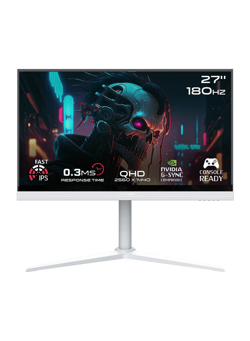GameOn 27" Inch Artic Pro-Series Gaming Monitor (2560x1440) 2K QHD, 180Hz Refresh Rate, MPRT 0.3ms Response Time, Fast IPS Panel with 2.1 HDMI (Support PS5) GOA27QHD180IPS | White  - Image 1