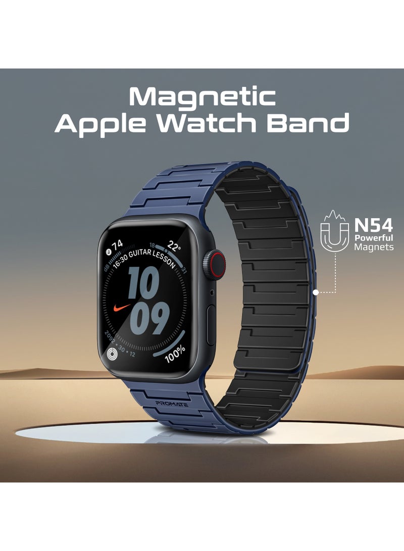 PROMATE Premium Magnetic Silicone Watch Band, Powerful N54+ Magnets, Scratch-Resistant UV-coated silicone, Compatible with All Apple Watch Sizes and Series Including Ultra, MagBand-MS Blue - Image 1