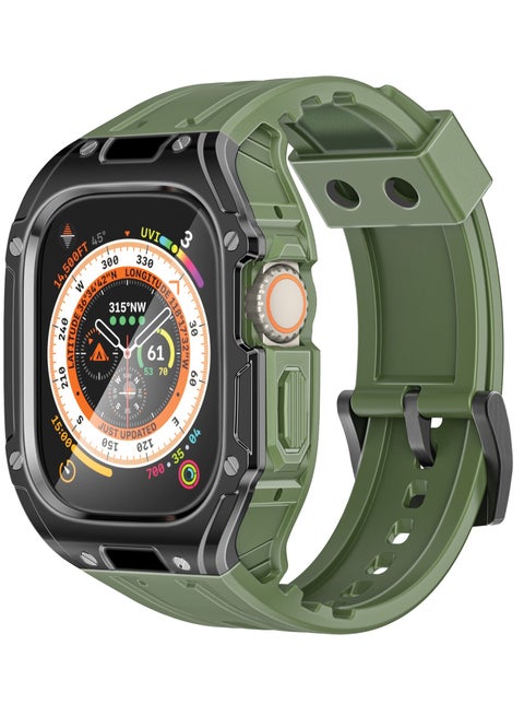Protective Apple Watch Case and Band with Secure Stainless-Steel Buckle, Lightweight Design, Bold Aesthetic Appeal, Scratch-Resistant TPU, Ergonomic Adjustable Fit, Shock-Resistant Materials, Sweat-Resistant Build,  for Apple Watch Ultra 1&4 Green, MNG