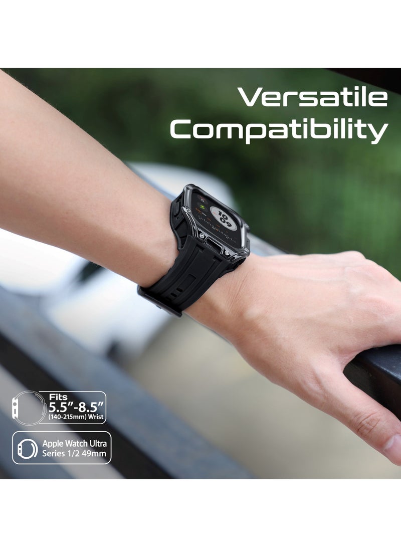 PROMATE - Protective Apple Watch Case and Band with Secure Stainless-Steel Buckle, Lightweight Design, Bold Aesthetic Appeal, Scratch-Resistant TPU, Ergonomic Adjustable Fit, Shock-Resistant Materials, Sweat-Resistant Build,  for Apple Watch Ultra 1&2 Black - Image 1