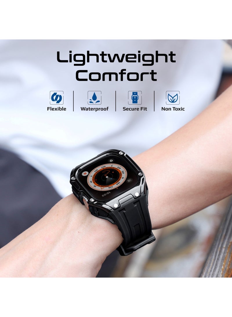 PROMATE - Protective Apple Watch Case and Band with Secure Stainless-Steel Buckle, Lightweight Design, Bold Aesthetic Appeal, Scratch-Resistant TPU, Ergonomic Adjustable Fit, Shock-Resistant Materials, Sweat-Resistant Build,  for Apple Watch Ultra 1&2 Black - Image 1
