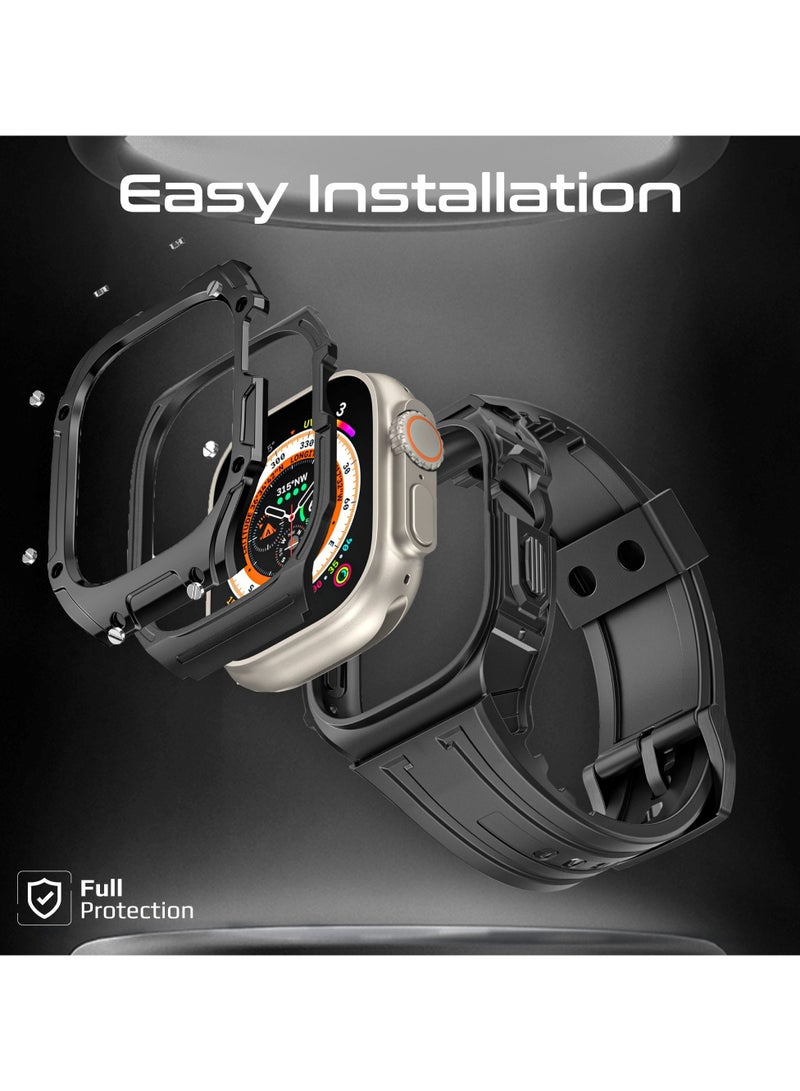 PROMATE - Protective Apple Watch Case and Band with Secure Stainless-Steel Buckle, Lightweight Design, Bold Aesthetic Appeal, Scratch-Resistant TPU, Ergonomic Adjustable Fit, Shock-Resistant Materials, Sweat-Resistant Build,  for Apple Watch Ultra 1&2 Black - Image 1
