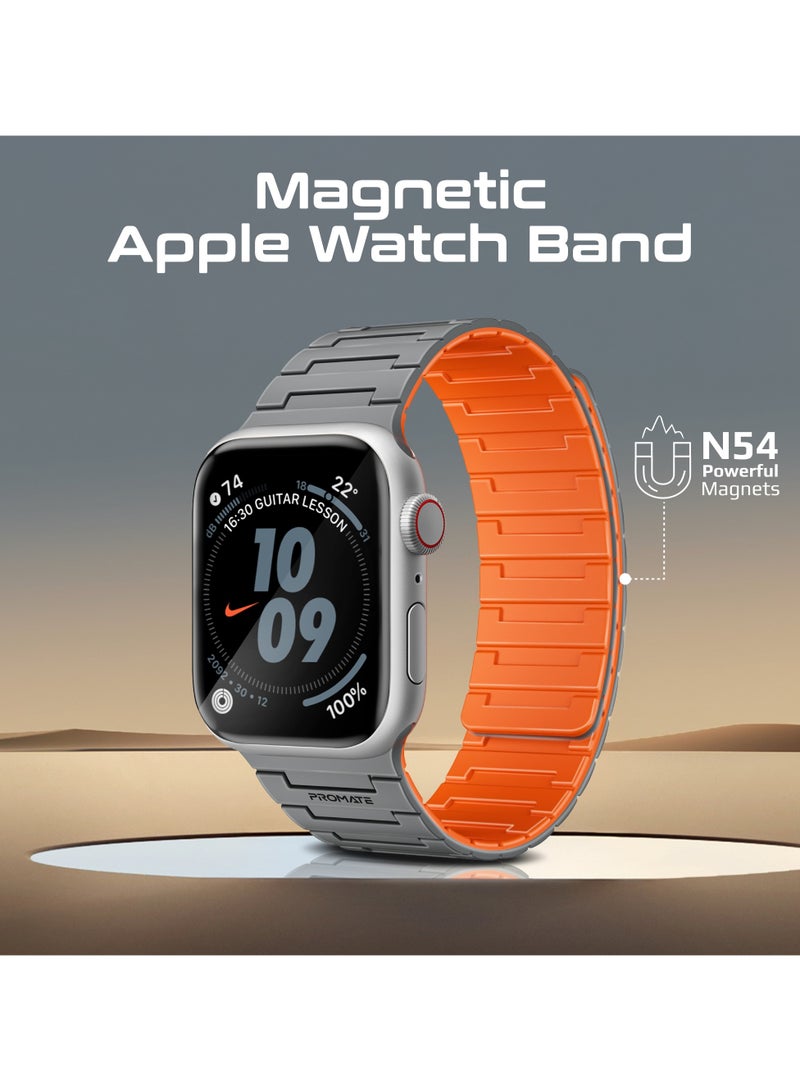 PROMATE Premium Magnetic Silicone Watch Band, Powerful N54+ Magnets, Scratch-Resistant UV-coated silicone, Compatible with All Apple Watch Sizes and Series Including Ultra, MagBand-MS Grey - Image 1