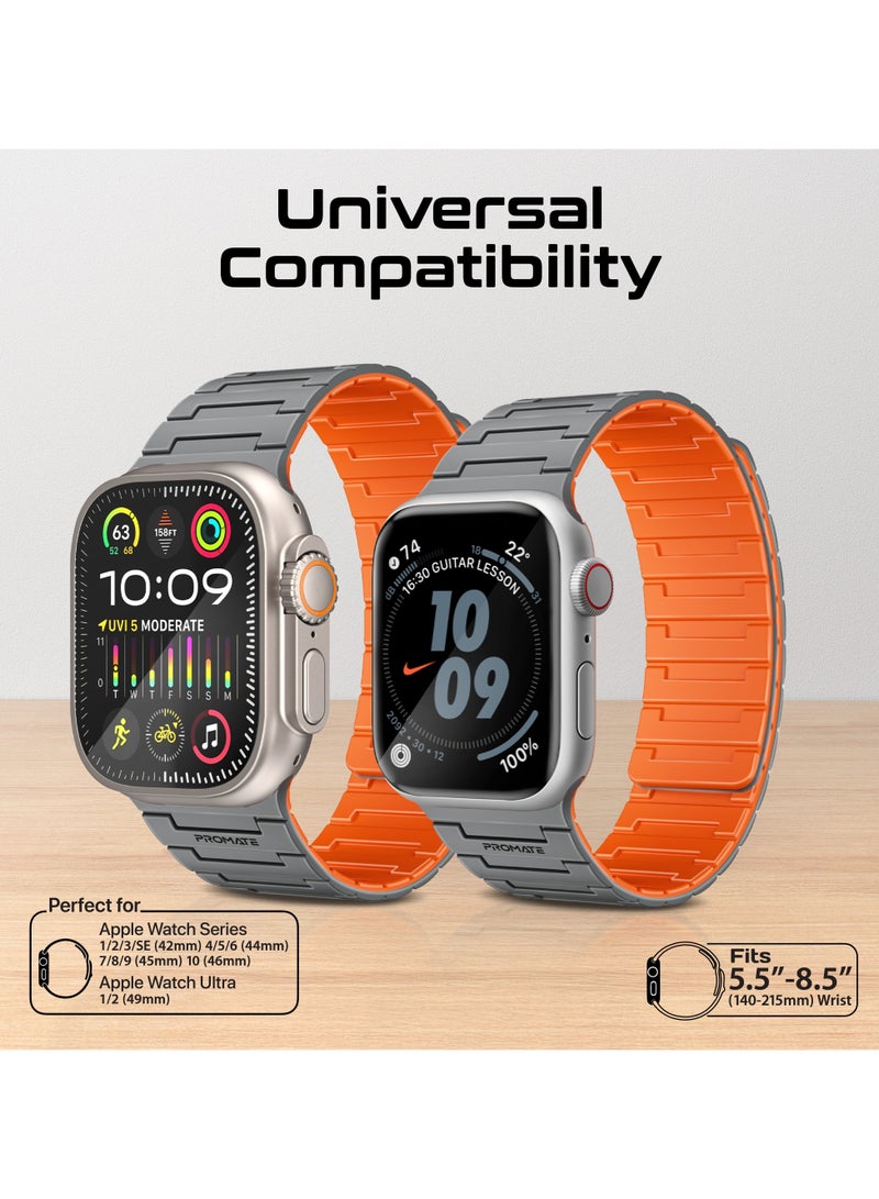 PROMATE Premium Magnetic Silicone Watch Band, Powerful N54+ Magnets, Scratch-Resistant UV-coated silicone, Compatible with All Apple Watch Sizes and Series Including Ultra, MagBand-MS Grey - Image 5