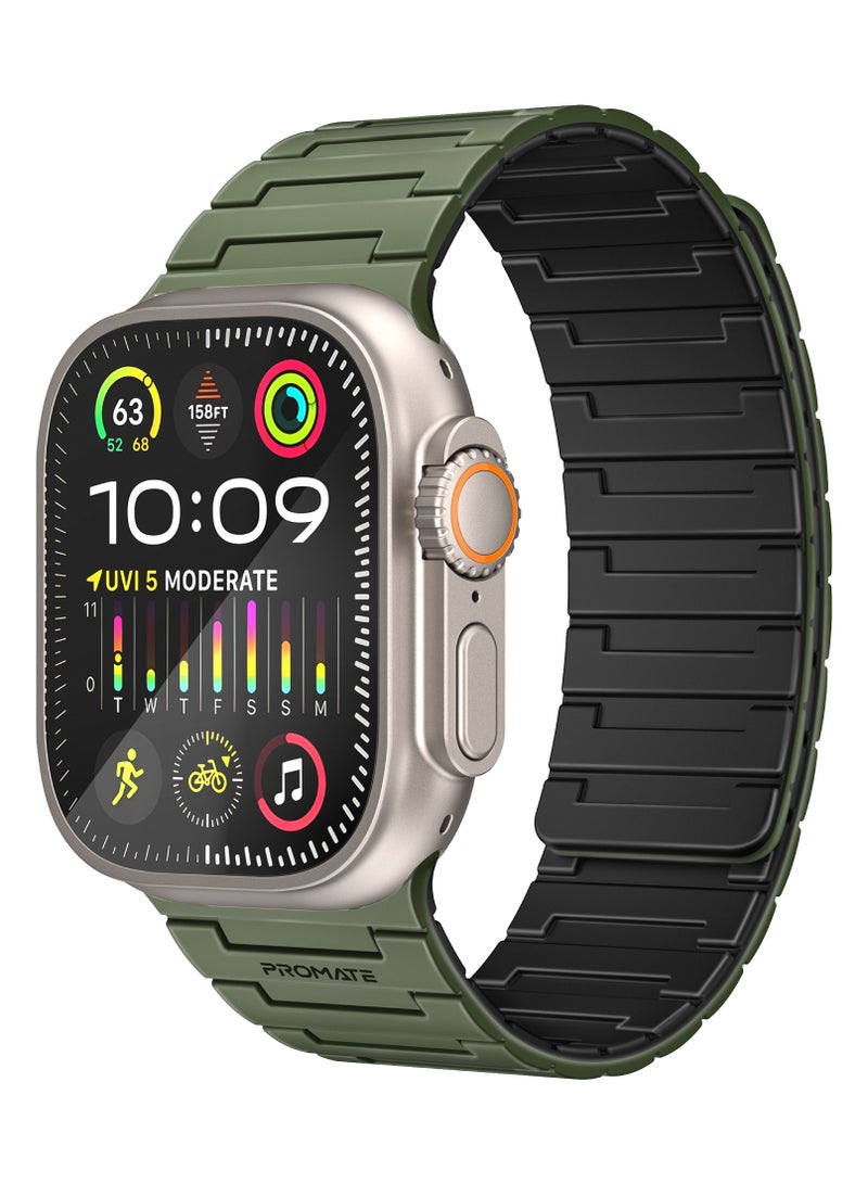 PROMATE - Premium Magnetic Silicone Watch Band, Powerful N52+ Magnets, Scratch-Resistant UV-coated silicone, Compatible with All Apple Watch Sizes and Series Including Ultra, MagBand-MS Green - Image 1