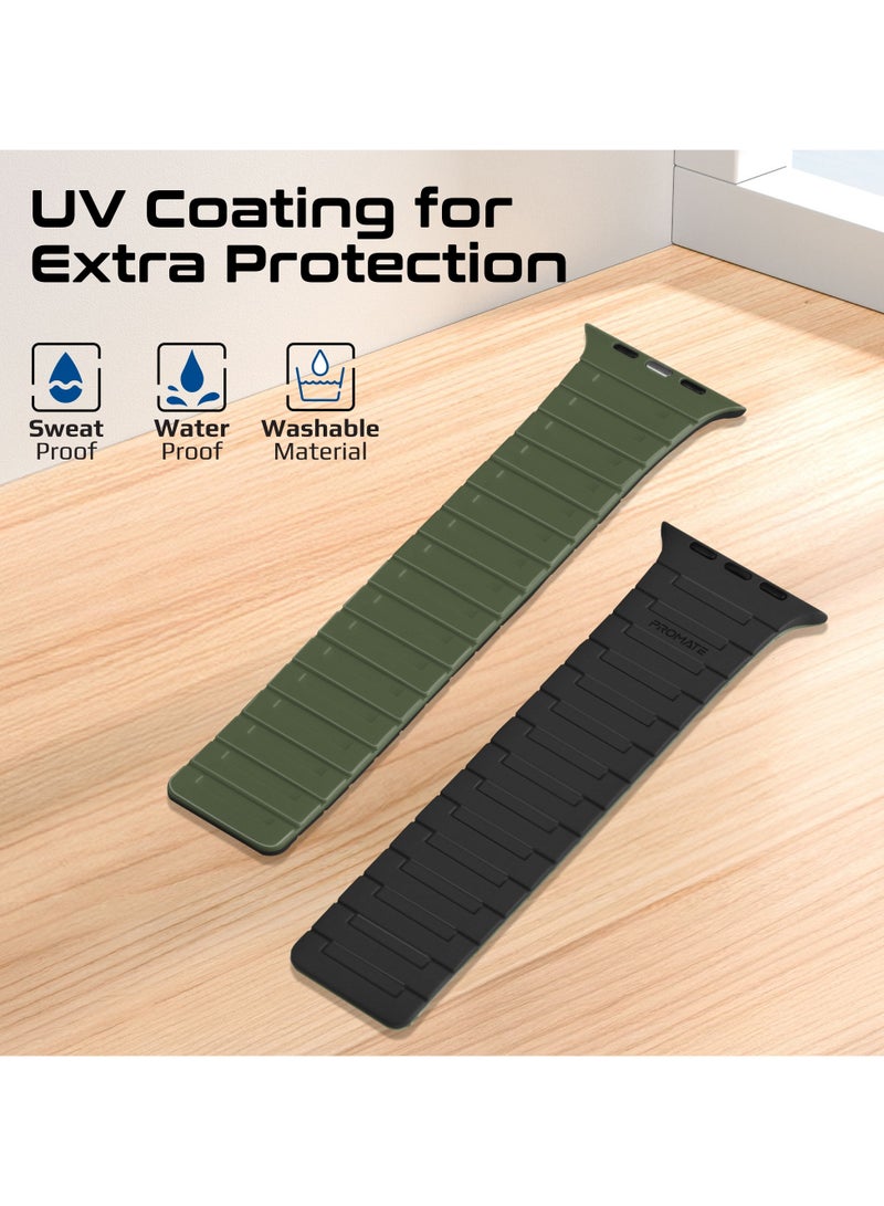 PROMATE - Premium Magnetic Silicone Watch Band, Powerful N52+ Magnets, Scratch-Resistant UV-coated silicone, Compatible with All Apple Watch Sizes and Series Including Ultra, MagBand-MS Green - Image 1