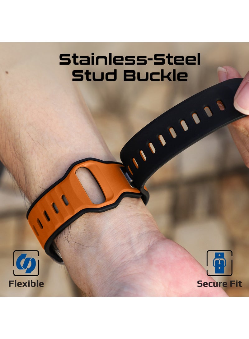 بروميت سوار Apple Watch ثنائي اللون من Promate بسطح معالج للأشعة فوق البنفسجية ومقاوم للغبار، إبزيم من الفولاذ المقاوم للصدأ مضاد للصدأ، هيكل سيليكون متين، توافق مع جميع الأحجام، SiliBand-DC برتقالي - Image 4