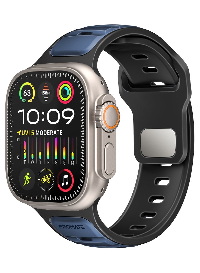 PROMATE Dual-Colour Apple Watch Band with Dust-Proof UV Treated Surface, Rust-Resistant Stainless-Steel Buckle, Durable Silicone Construction, All Sizes Compatibility, SiliBand-DC Blue  - Image 1