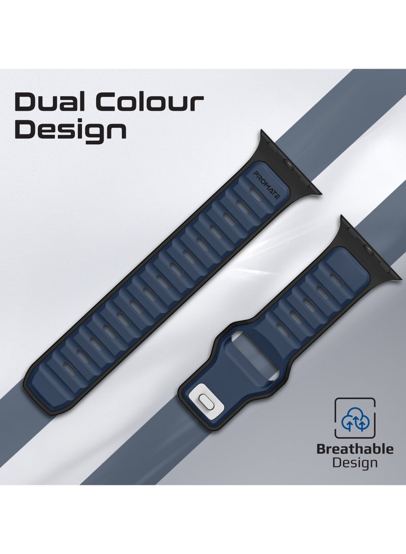 PROMATE Dual-Colour Apple Watch Band with Dust-Proof UV Treated Surface, Rust-Resistant Stainless-Steel Buckle, Durable Silicone Construction, All Sizes Compatibility, SiliBand-DC Blue  - Image 2