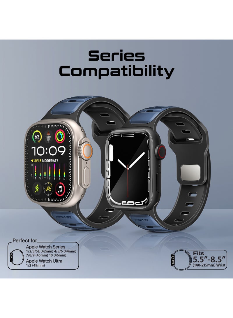 PROMATE Dual-Colour Apple Watch Band with Dust-Proof UV Treated Surface, Rust-Resistant Stainless-Steel Buckle, Durable Silicone Construction, All Sizes Compatibility, SiliBand-DC Blue  - Image 5
