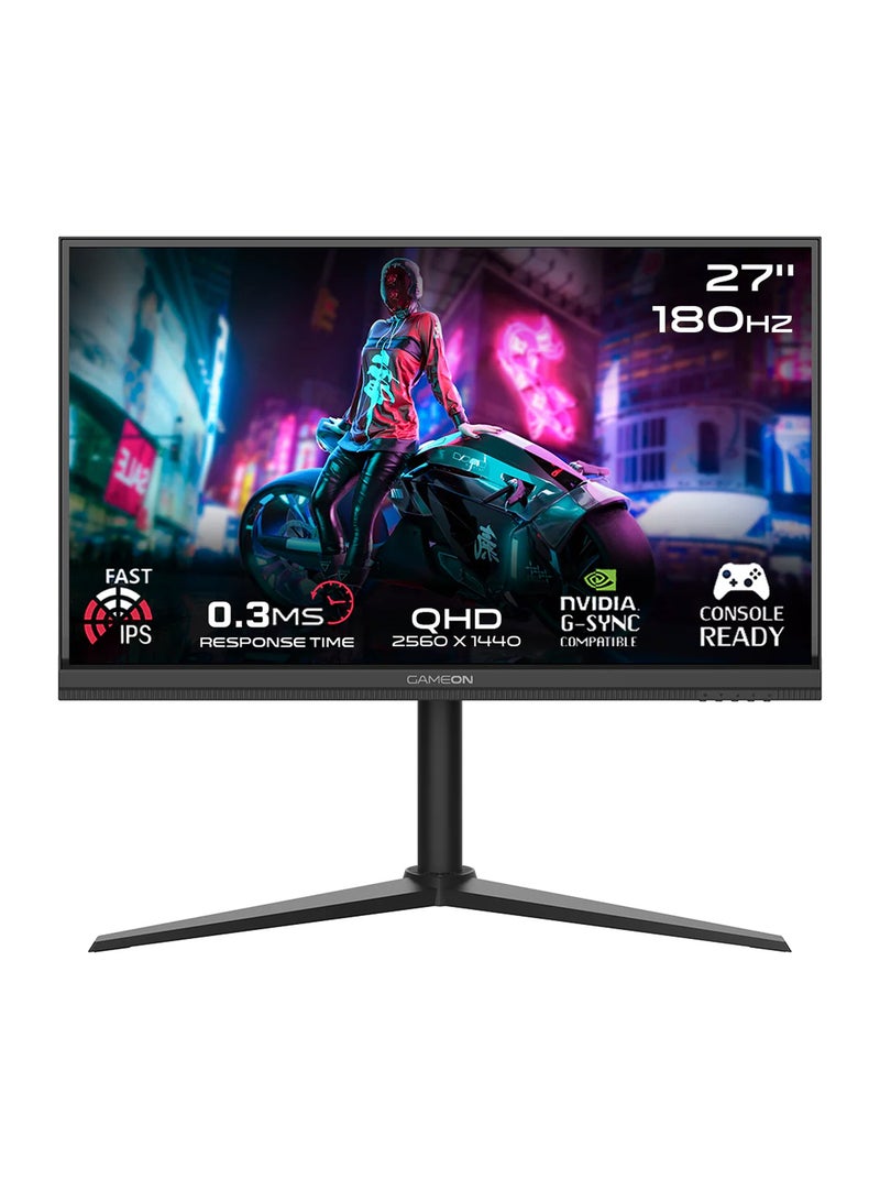 GameOn 27" Inch Gaming Monitor Midnight Pro-Series (2560x1440) 2K QHD Fast IPS, 180Hz Refresh Rate, MPRT 0.3ms Response Time, 2.1 HDMI (Support PS5) GOM27QHD180IPS | Black  - Image 1