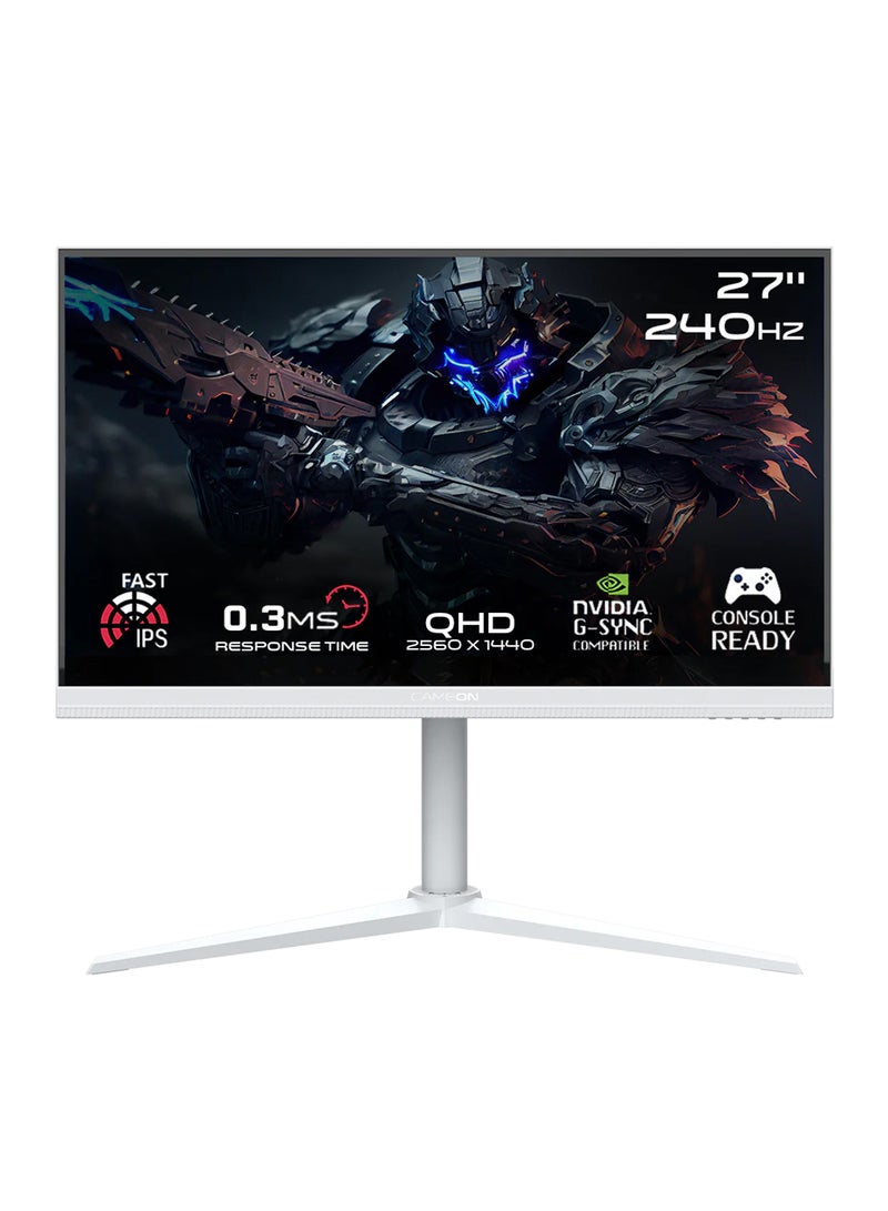 GameOn 27" Inch Artic Pro-Series Gaming Monitor (2560x1440) 2K QHD Fast IPS Panel, 240Hz Refresh Rate, 0.3ms Response Time with 2.1 HDMI (Support PS5) GOA27QHD240IPS | White  - Image 1