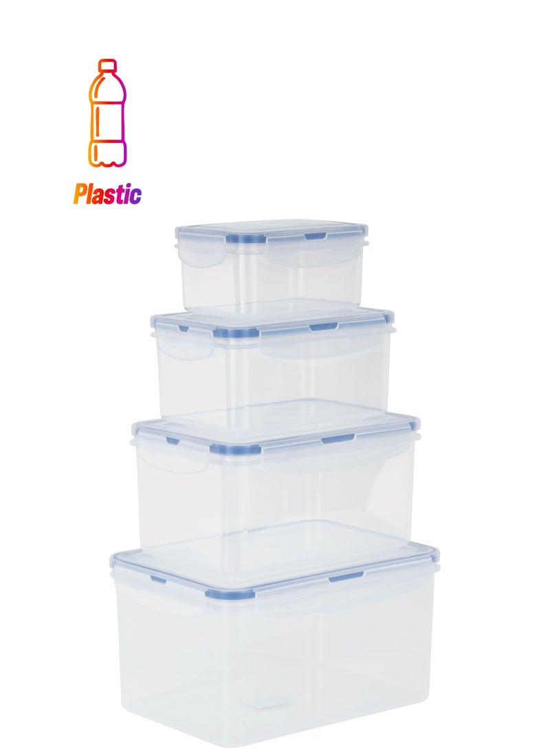 Royalford Royalford Food Storage Container Set- RF12630/ Square Boxes, 550 ml, 1000 ml, 2350 ml, 3700 ml, Pack of 4 Storage Containers/ Transparent Boxes, Perfect for Meal Prep, Leftovers, Snacks, etc./ Freezer Safe, Plastic Kitchen Accessories for Organization Clear  - Image 1