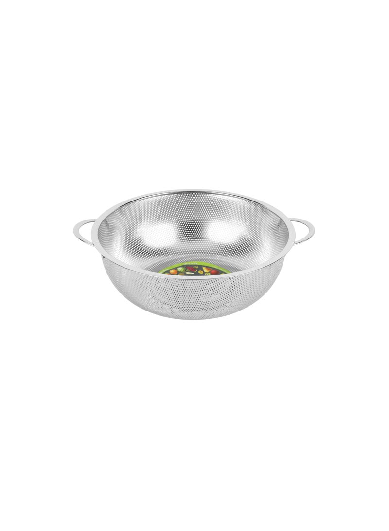 Royalford 25.5 cm Multipurpose Stainless Steel Strainer Basket- RF12683/ Colander with Strong Handles, Perfect for Washing Rice, Fruits, Vegetable and Straining Pasta, Rice, Noodles/ Stylish Design with Micro Perforated Holes Silver - Image 1