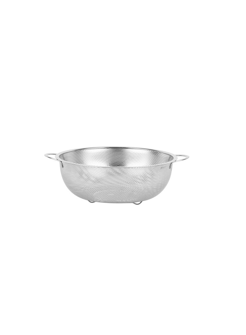 Royalford 25.5 cm Multipurpose Stainless Steel Strainer Basket- RF12683/ Colander with Strong Handles, Perfect for Washing Rice, Fruits, Vegetable and Straining Pasta, Rice, Noodles/ Stylish Design with Micro Perforated Holes Silver - Image 2