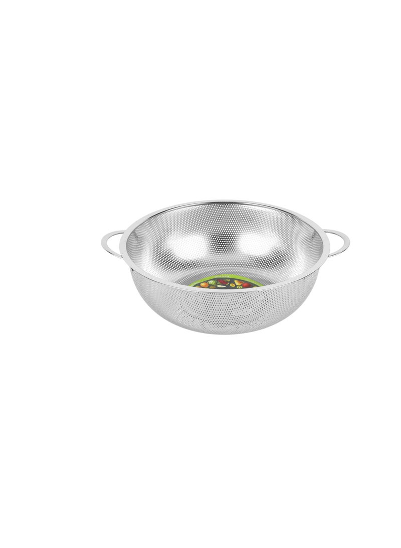 رويال فورد Royalford 28.5 cm Multipurpose Stainless Steel Strainer Basket- RF12684/ Colander with Strong Handles, Perfect for Washing Rice, Fruits, Vegetable and Straining Pasta, Rice, Noodles/ Stylish Design with Micro Perforated Holes Silver  - Image 3