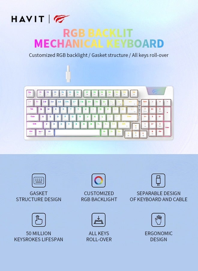 havit Wired Gaming Keyboard, Rgb Computer Keyboard, 95 Keys, Low Noise, Compatible Windows, Mac, iOS Devices - Image 2