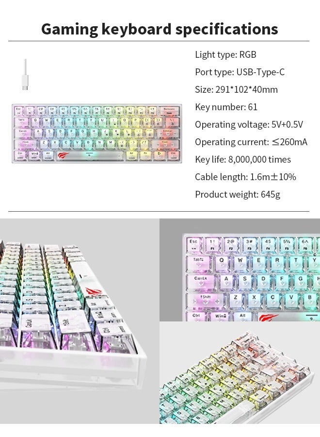 61-Key Gaming Keyboard, Rgb Backlit Computer Keyboard, High-Speed Response, Suitable for Gaming Work