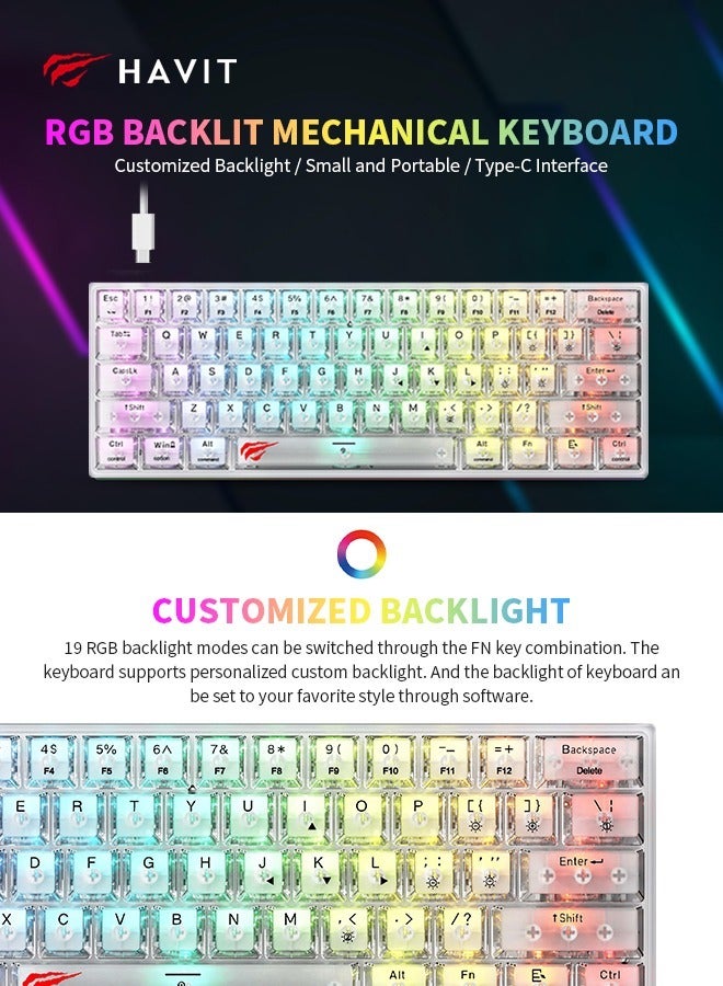 61-Key Gaming Keyboard, Rgb Backlit Computer Keyboard, High-Speed Response, Suitable for Gaming Work