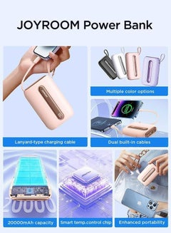 JOYROOM 20000 mAh JR-L012 Plus Colorful Series 22.5W mini Power Bank with Dual Cables 20000mAh Pink  - Image 5