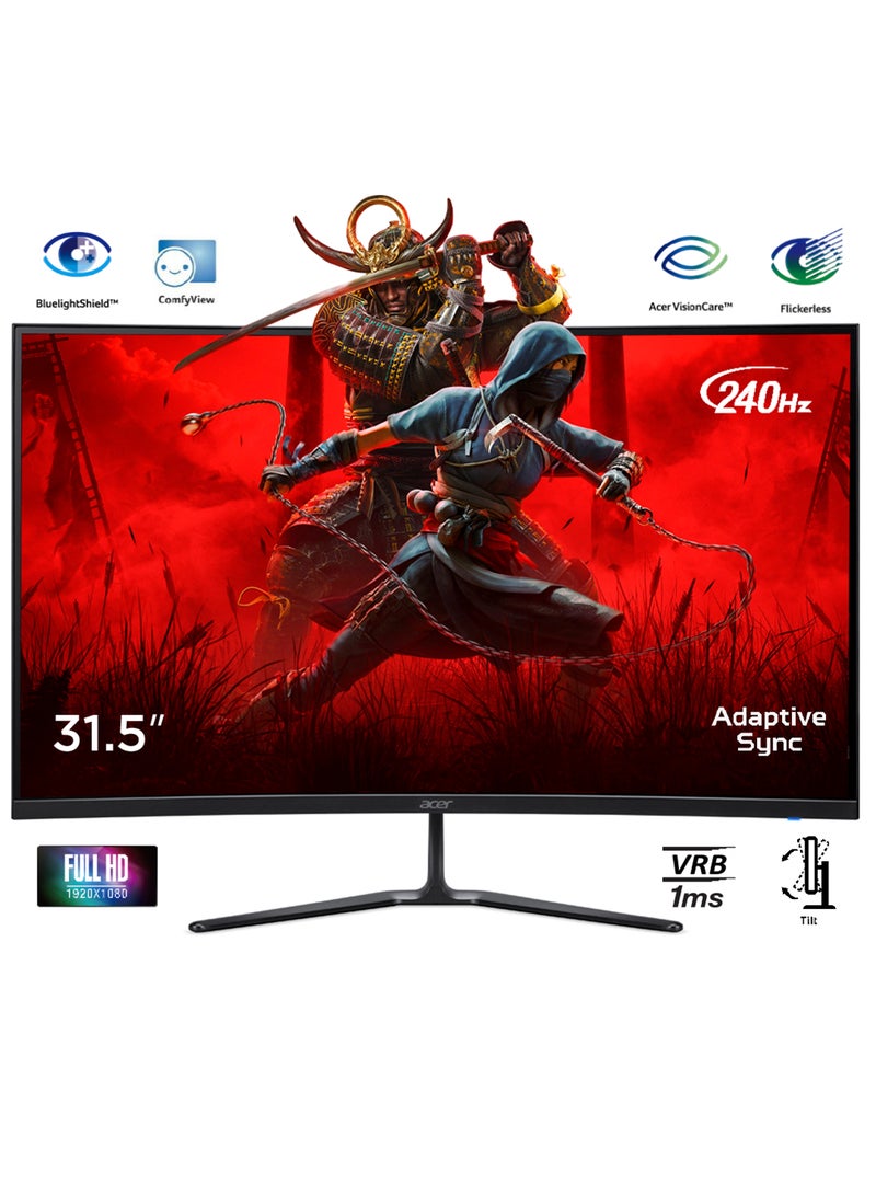 Acer 32 inch Gaming Monitor Curved Full HD 1920x1080 | 240Hz Refresh Rate | 1ms Response Time | Adaptive Sync Technology | Zero Frame | Bluelight Shield | Vision Care | Flickerless | Acer Nitro ED320QR Black | 2 Years Manufacturer Warranty Black  - Image 1