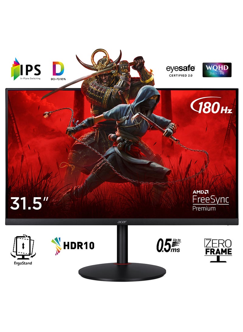 Acer - 31.5 inch Nitro XV320QU Gaming Monitor 2k WQHD 2560x1440, Display HDR 10, IPS Panel Technology, Refresh Rate 180Hz, Response Time 0.5ms, AMD FreeSync Premium Technology, Gaming console support, ZeroFrame, Built-in Speakers Black - Image 1