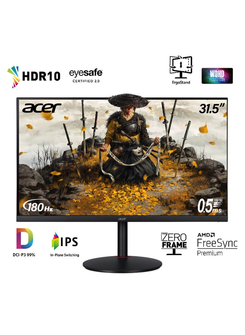 أيسر شاشة ألعاب 31.5 بوصة XV320QU - دقة WQHD 2K، لوحة IPS سريعة، معدل 180 هرتز، استجابة 0.5 مللي ثانية، تقنية AMD FreeSync، تصميم بدون إطار، تدعم HDR 10. - Image 1