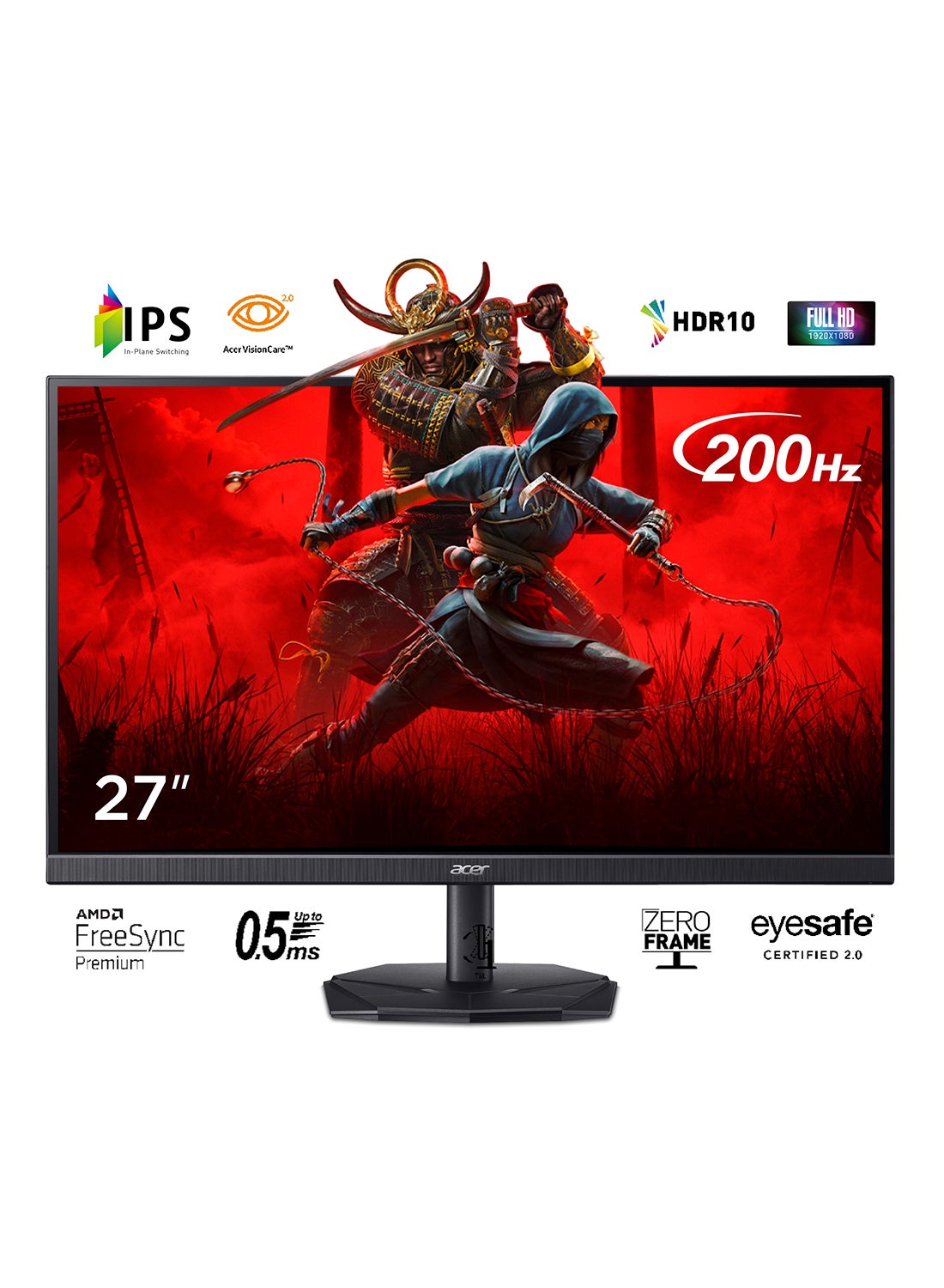 27 inch Gaming Monitor FHD 200hz 0.5ms IPS |AMD FreeSync Premium | Vision core 2.0 | Eyesafe 2.0 | Zero Frame | HDR10 | Built in Speaker | Acer Nitro KG271X1BMIIPX Black | 2 Years Manufacturer Warranty Black
