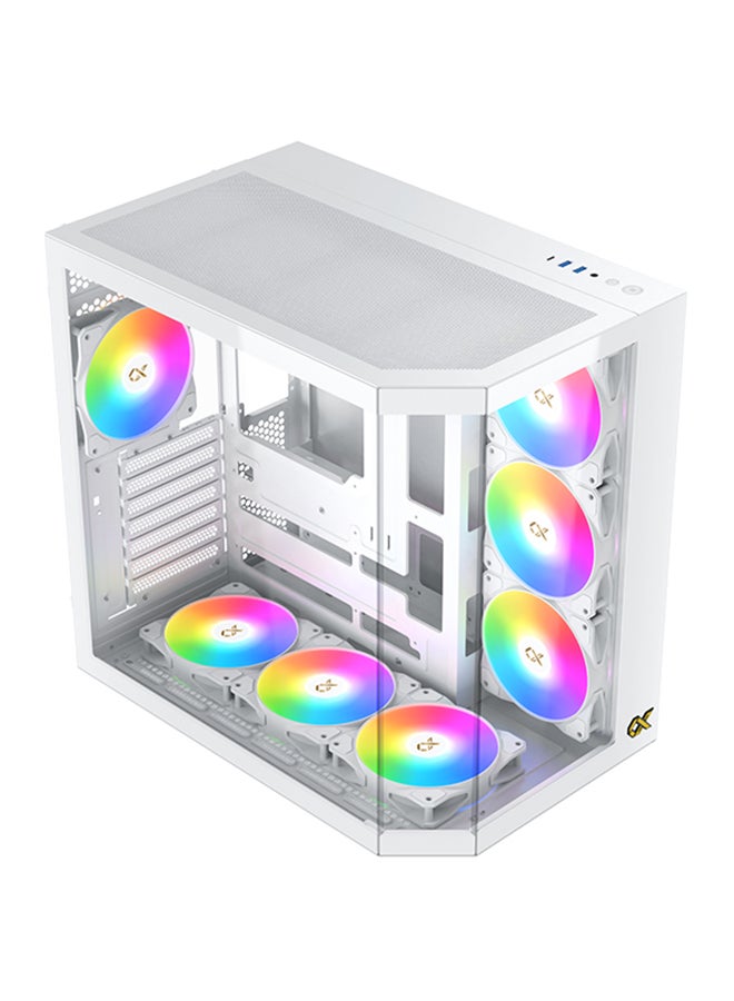 Xigmatek - Cubi II Arctic White EATX Case with 3 Tempered Glass Panels, 6 Z22A Arctic Reverse Fans, 1 Z22A Arctic Fan, ARGB Remote Control, USB 3.0 x2, USB-C, Radiator Support (Top: 280/360mm, MB Panel: 360mm), Fan Support (up to 10 Fans), VGA up to 370mm, CPU Cooler up to 165mm, 7 Expansion Slots, VGA Vertical Installation, Steel Construction, 2.5" x3 SSD & 3.5" x2 HDD Bays, PSU up to 200mm, Premium Cooling & Aesthetics, EN45493 White - Image 1