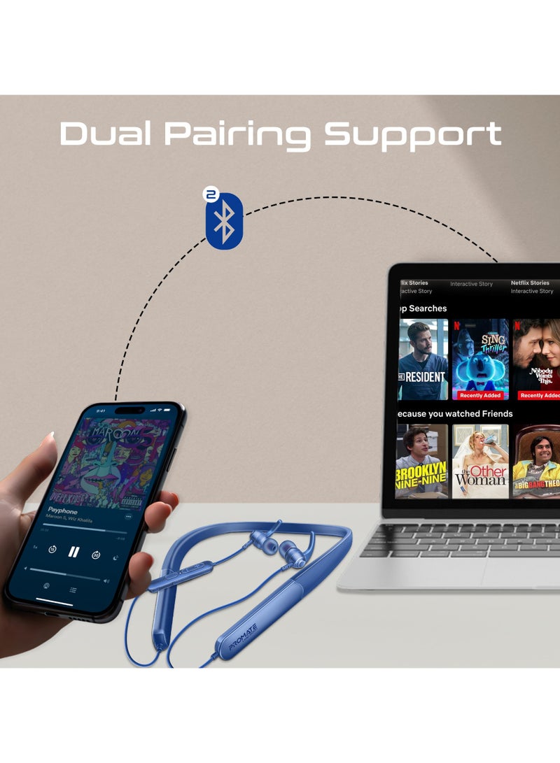بروميت - High-Fidelity Wireless Neckband Earphones with 200-hour Playtime, ENC Call Noise Cancellation, Multi-Point Connection with Two Devices, Bluetooth V5.4, Omni-Directional Mic, In-Line Controls, Crystal-Clear Call Quality, IPX5 Water- Resistance Blue - Image 1