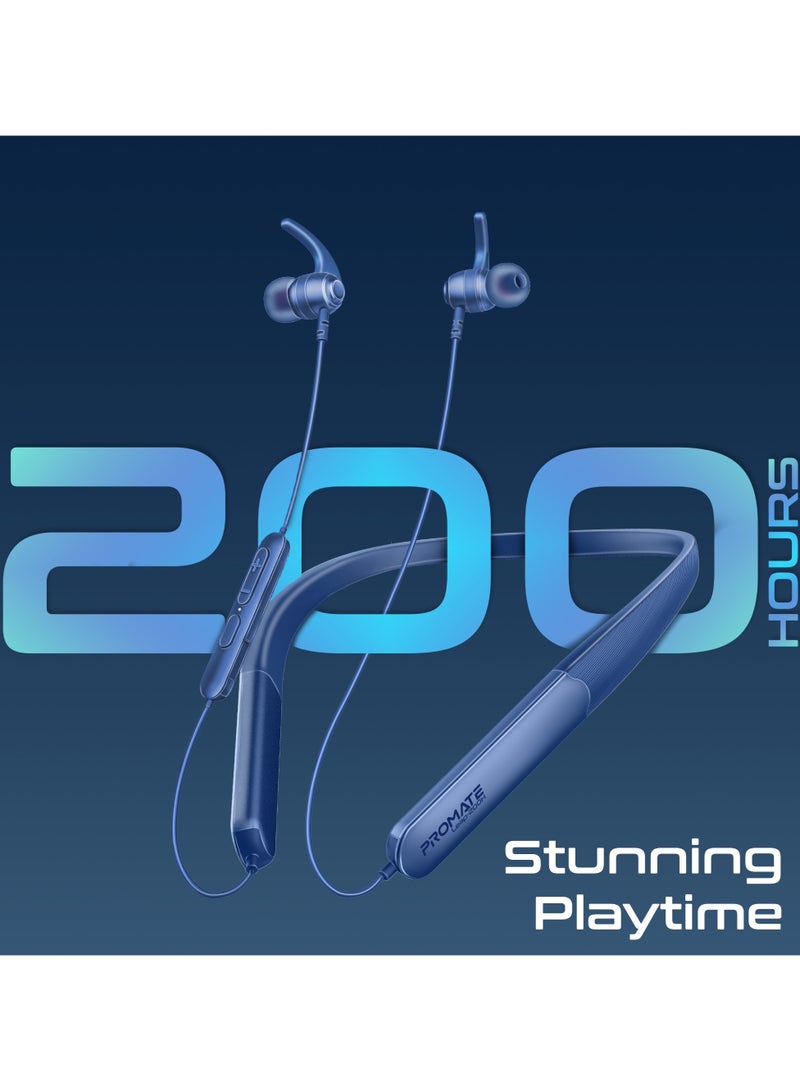 بروميت - High-Fidelity Wireless Neckband Earphones with 200-hour Playtime, ENC Call Noise Cancellation, Multi-Point Connection with Two Devices, Bluetooth V5.4, Omni-Directional Mic, In-Line Controls, Crystal-Clear Call Quality, IPX5 Water- Resistance Blue - Image 1