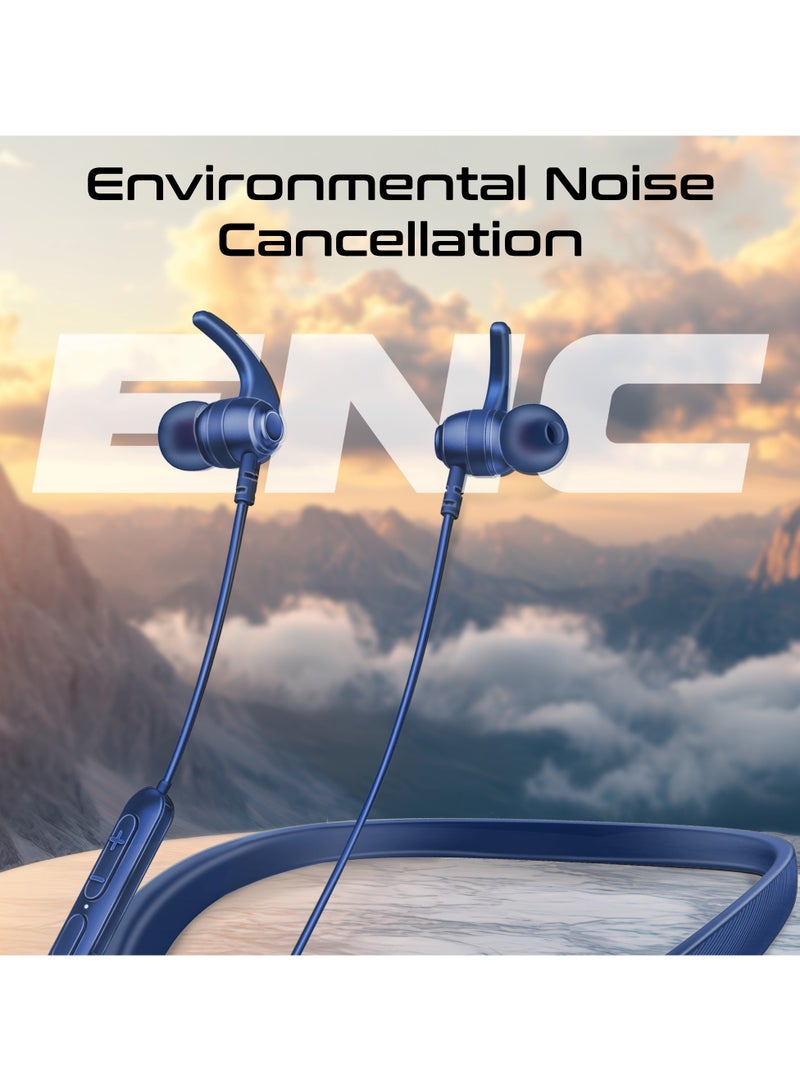 بروميت - High-Fidelity Wireless Neckband Earphones with 200-hour Playtime, ENC Call Noise Cancellation, Multi-Point Connection with Two Devices, Bluetooth V5.4, Omni-Directional Mic, In-Line Controls, Crystal-Clear Call Quality, IPX5 Water- Resistance Blue - Image 1