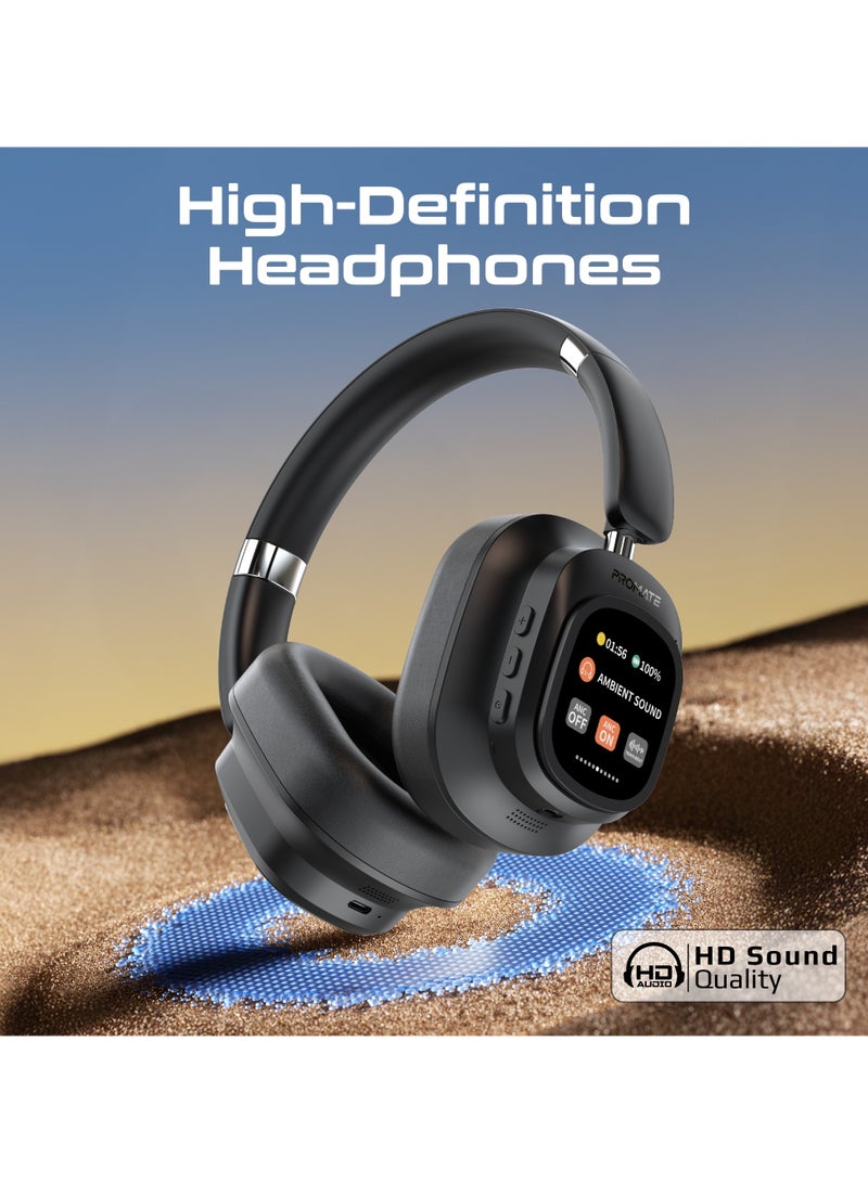 PROMATE - Promate Headphones Wired and Wireless with Detachable Remote Controller, Hybrid ANC, Type-C Charging, And Foldable Ergonomic Design, 50H Playtime, HD Sound, Noise Cancellation Black - Image 1