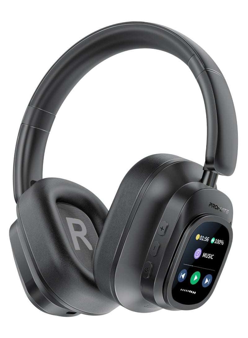 PROMATE - Promate Headphones Wired and Wireless with Detachable Remote Controller, Hybrid ANC, Type-C Charging, And Foldable Ergonomic Design, 50H Playtime, HD Sound, Noise Cancellation Black - Image 1