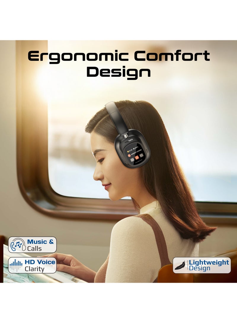 PROMATE - Promate Headphones Wired and Wireless with Detachable Remote Controller, Hybrid ANC, Type-C Charging, And Foldable Ergonomic Design, 50H Playtime, HD Sound, Noise Cancellation Black - Image 1